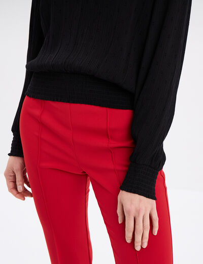 Blouse col en V taille smockée noir femme