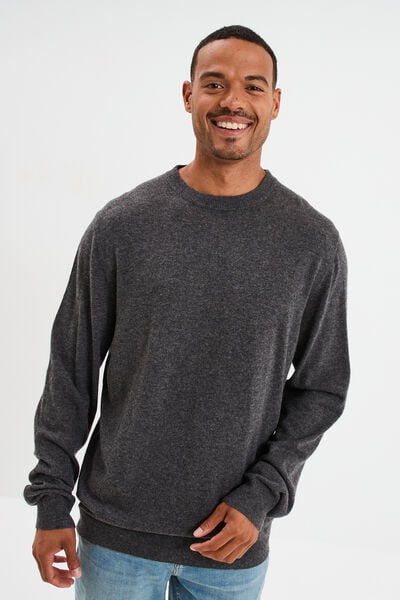 Pull col rond manches longues gris fonc&eacute; homme