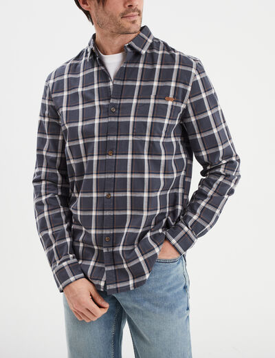 Chemise droite manches retrouss&eacute;es bleu fonc&eacute; homme