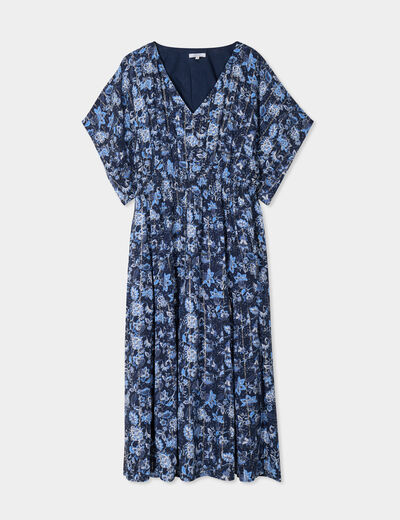 Robe longue taille smockée bleu marine femme grande taille