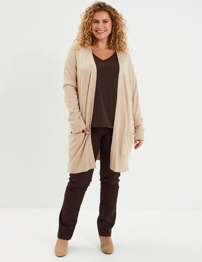 T-shirt col en V manches longues coton marron foncé femme grande taille