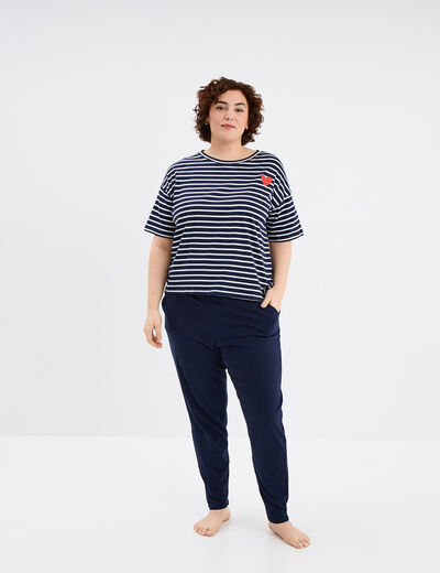 Ensemble pyjama pantalon coton bleu marine femme grande taille