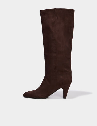 Botte haute kitten heel su&eacute;dine marron fonc&eacute; femme