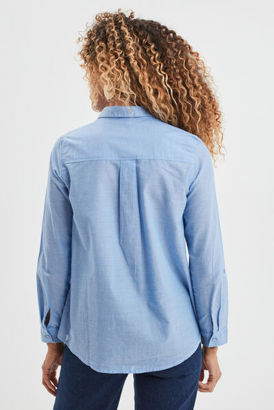 Chemise manches longues en coton bleu femme