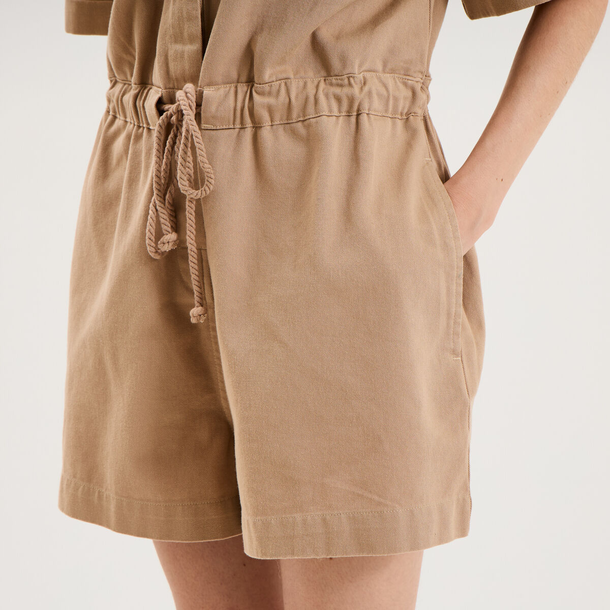 Combishort taille &agrave; coulisse coton sable femme