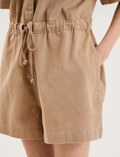 Combishort taille &agrave; coulisse coton sable femme