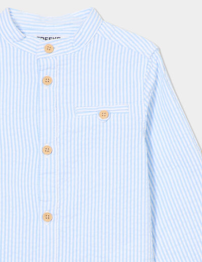 Chemise col mao manches retroussables bleu bébé garçon