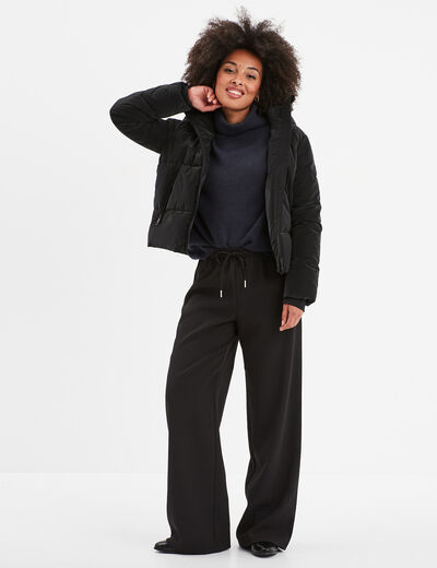 Doudoune courte imperméable à capuche noir femme