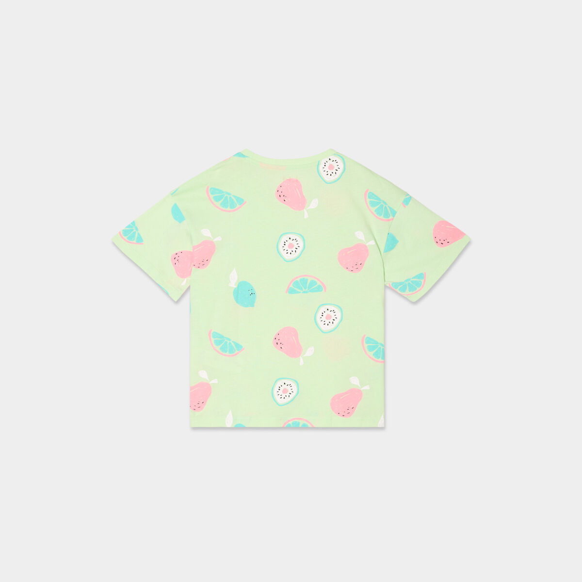 T-shirt col rond manches courtes coton vert anis fille