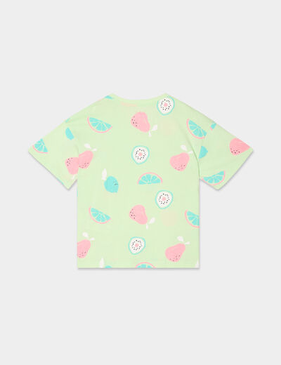 T-shirt col rond manches courtes coton vert anis fille