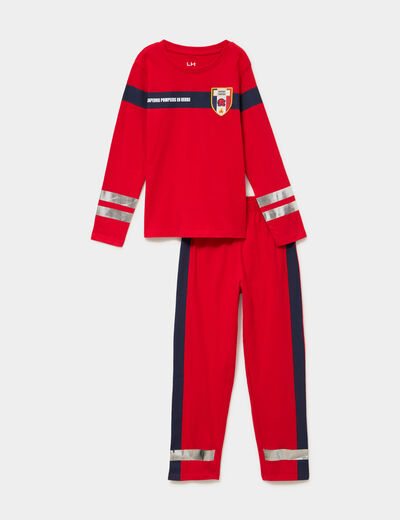 Ensemble pyjama pantalon t-shirt pompier rouge gar&ccedil;on