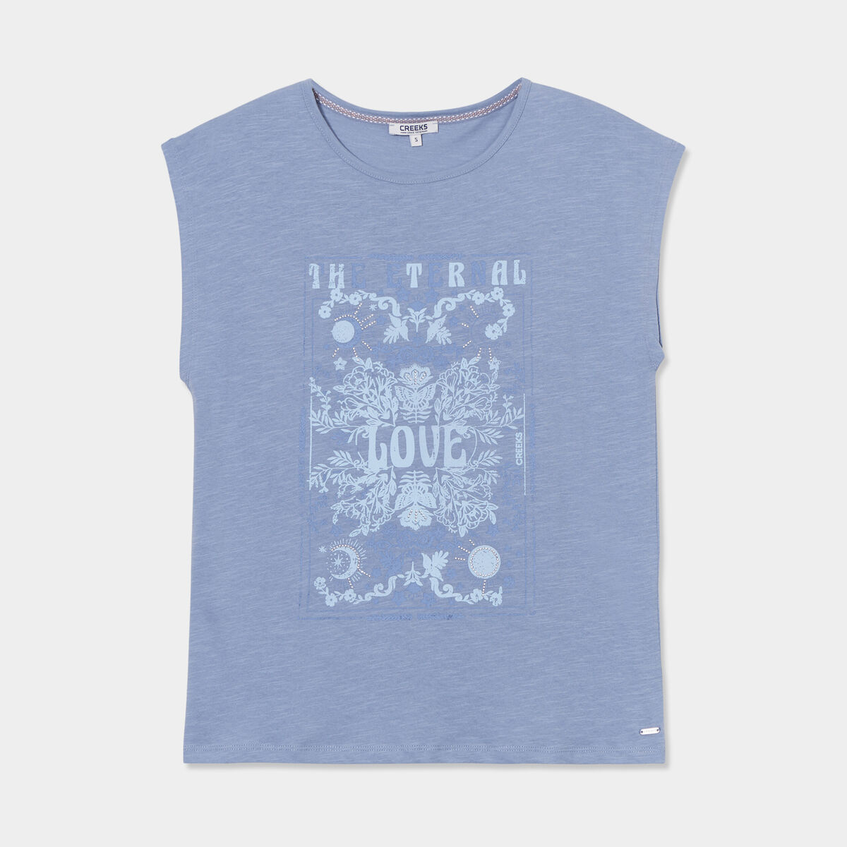 T-shirt col rond manches courtes Creeks bleu ciel femme