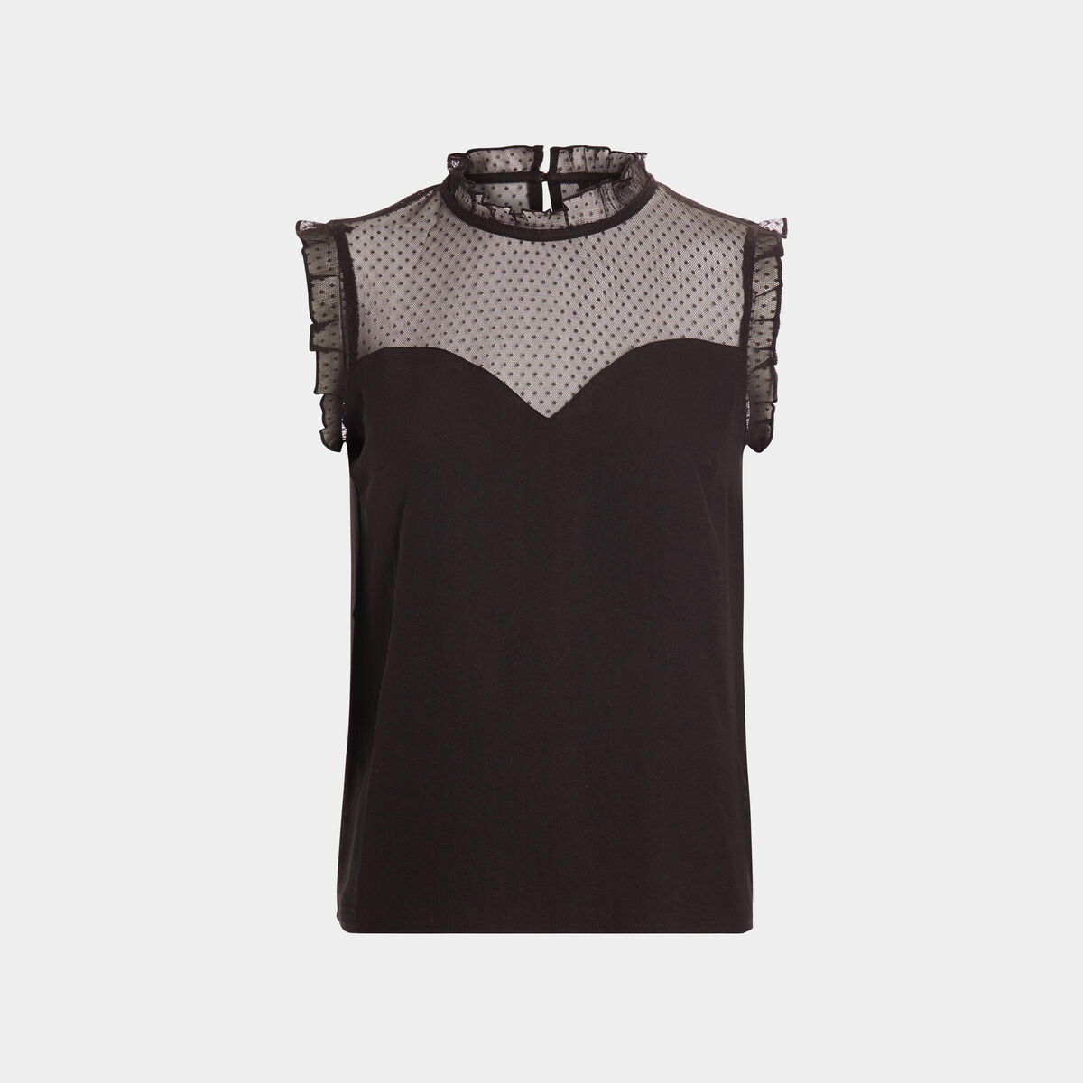 Blouse plumetis habillée sans manches noir femme