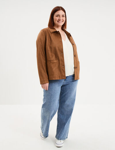 Gilet manches courtes boutonn&eacute; ivoire femme grande taille