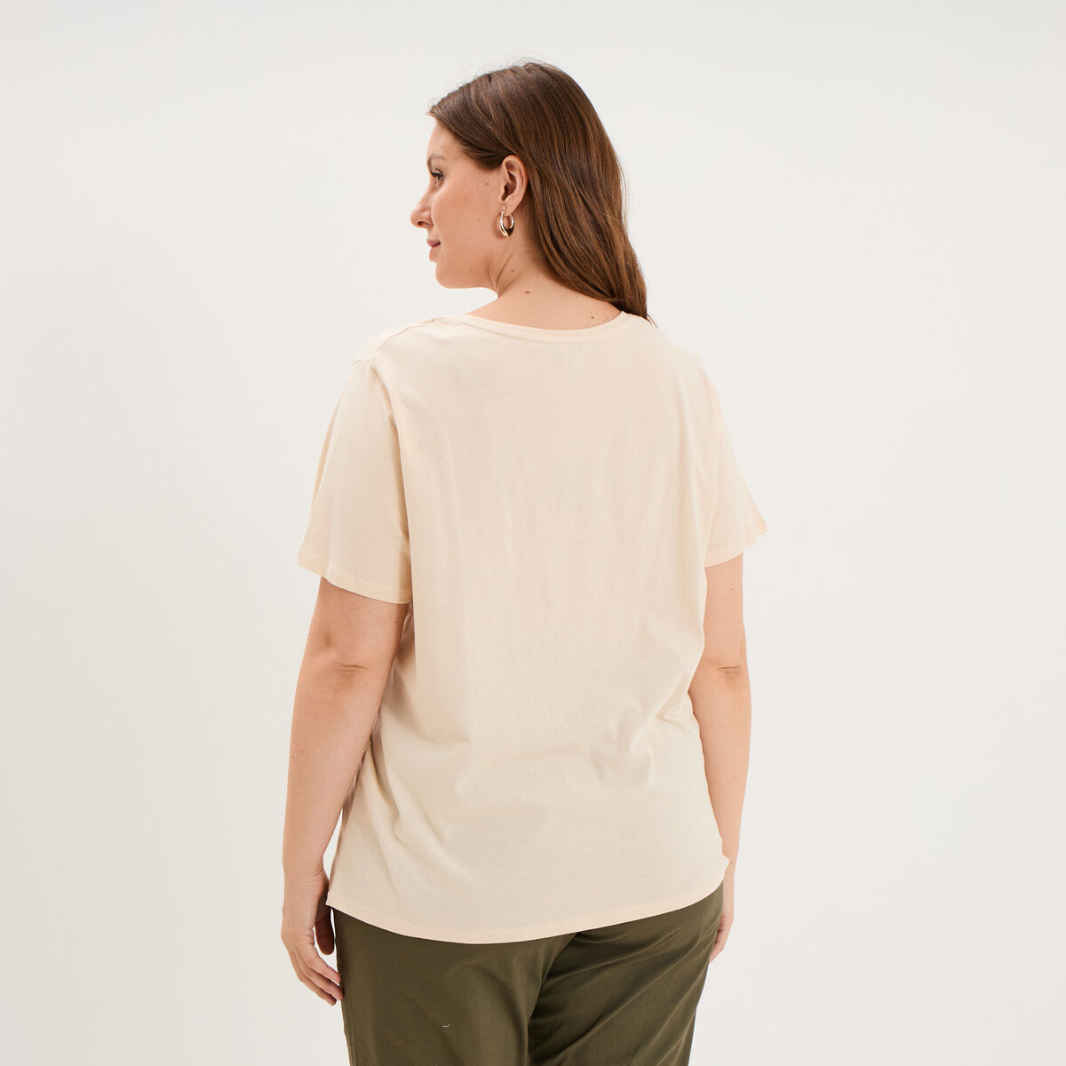 T-shirt manches courtes col rond coton ivoire femme grande taille