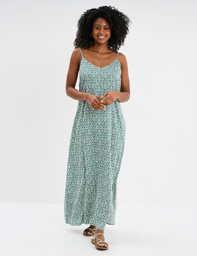 Robe longue droite fluide à bretelles vert turquoise femme
