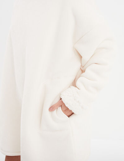 Sweat à capuche polaire fourré ivoire femme