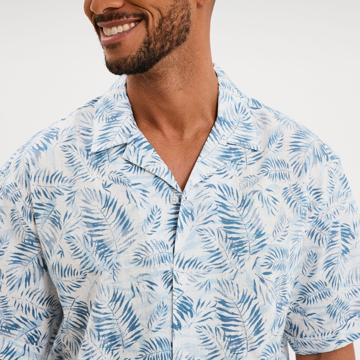 Chemise en coton manches courtes bleu homme