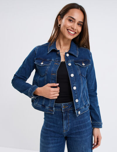 Veste en jean ajust&eacute;e boutonn&eacute;e denim stone femme