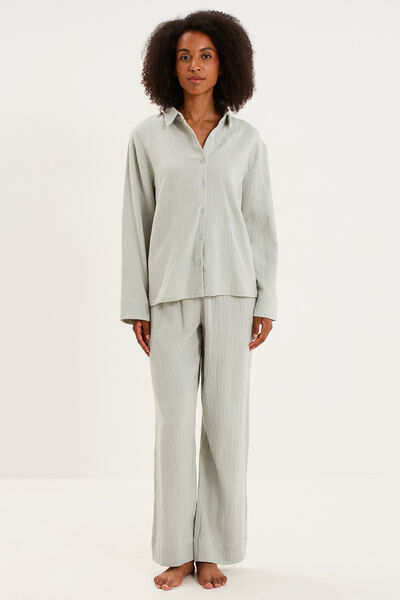 Ensemble pyjama chemise gaze de coton vert clair femme
