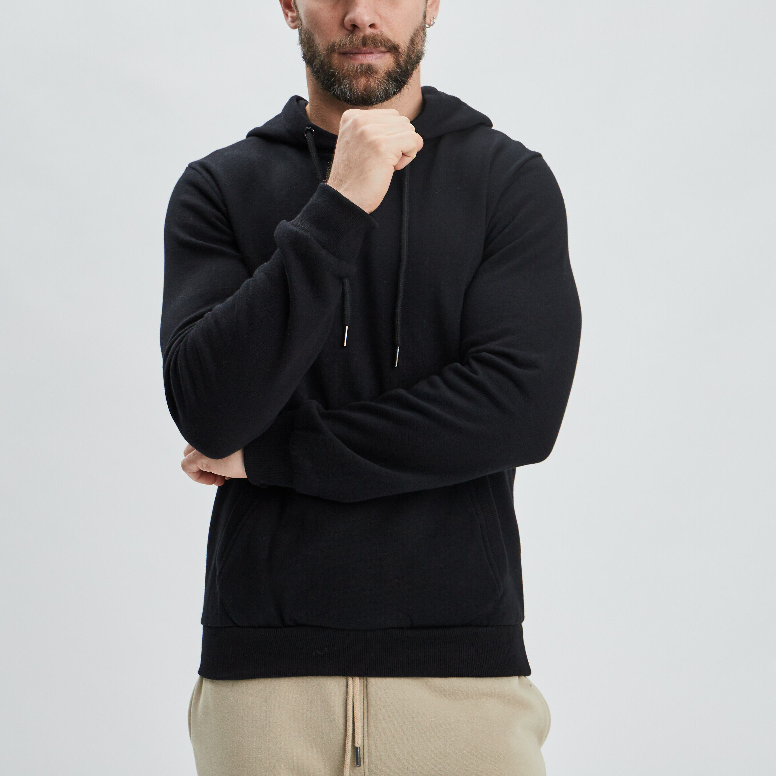 Sweat molleton à capuche hoodie noir homme LH