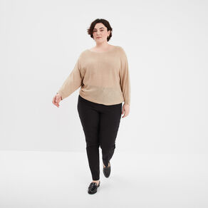 Pantalon droit taille haute noir femme grande taille