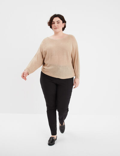 Pantalon droit taille haute noir femme grande taille