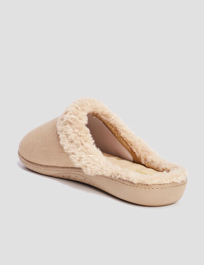 Chaussons mules fausse fourrure camel femme