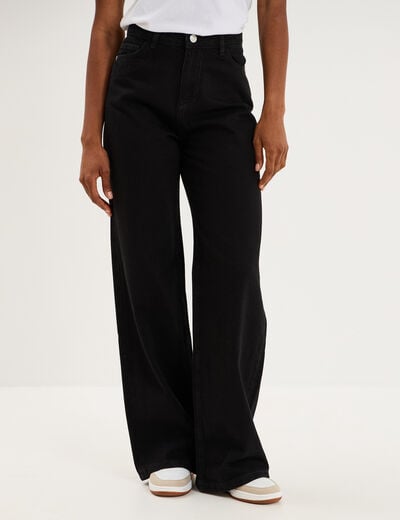 Jean large taille haute coton denim noir femme