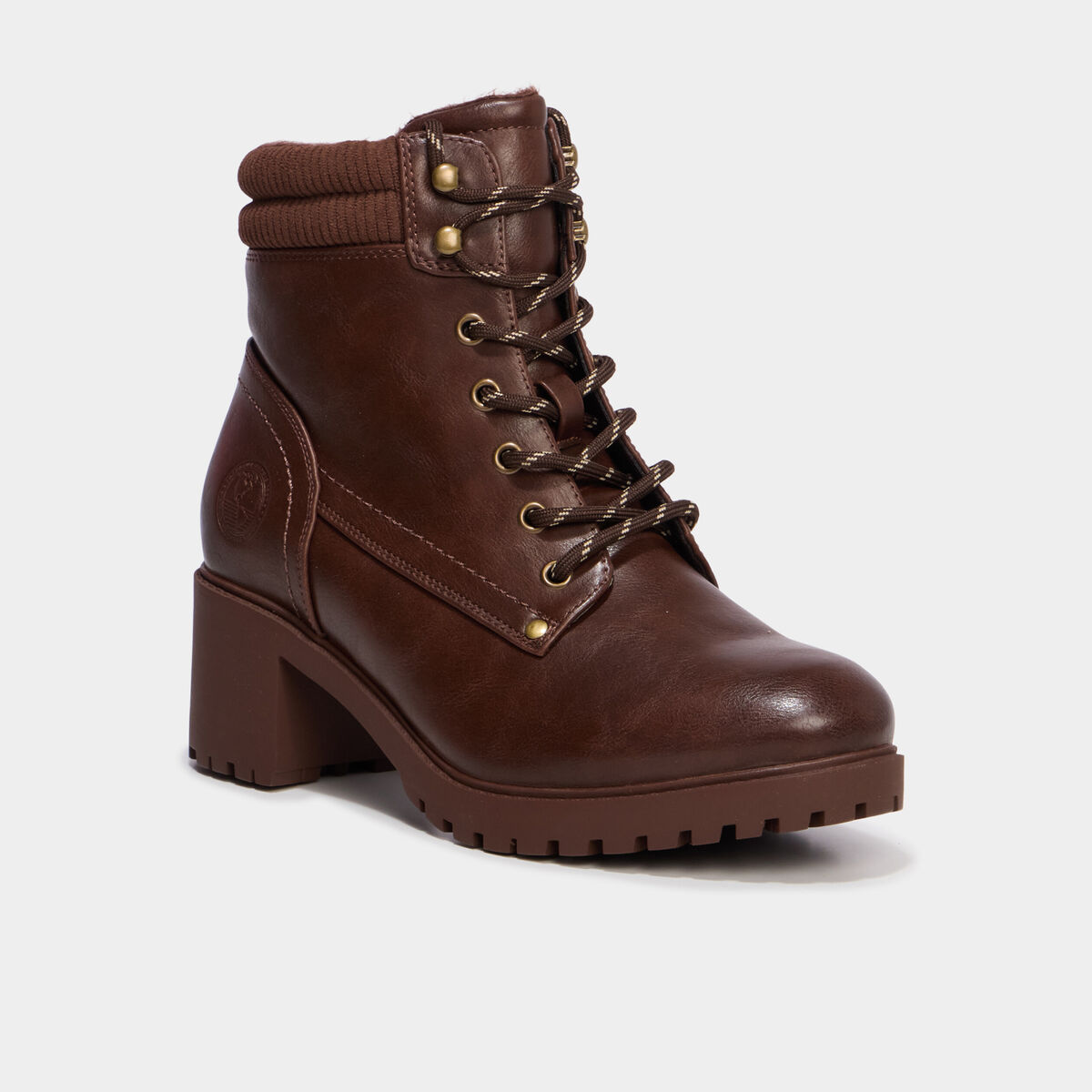 Boots &agrave; lacets et talons marron fonc&eacute; femme