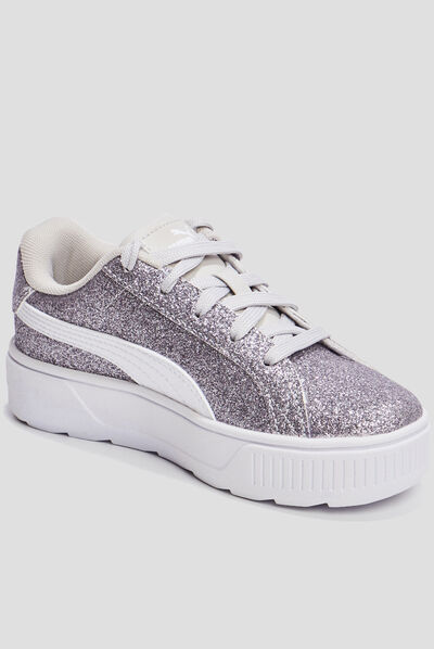 Tennis à lacets pailletées Puma Karme,n gris argent fille