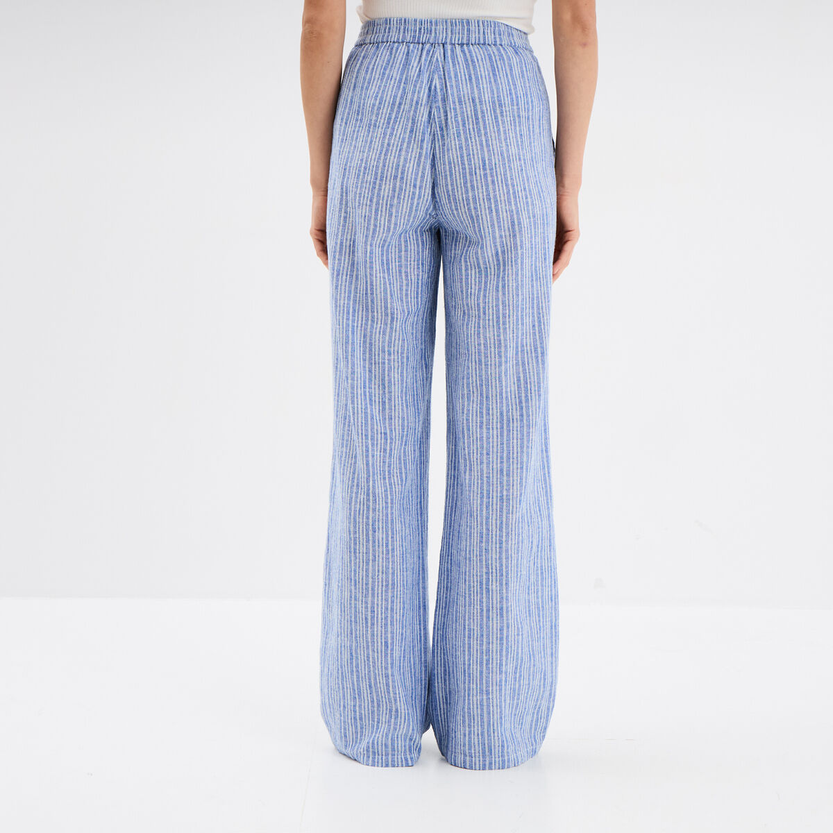 Pantalon large taille élastiquée bleu femme