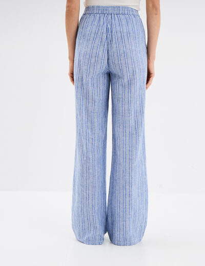 Pantalon large taille élastiquée bleu femme