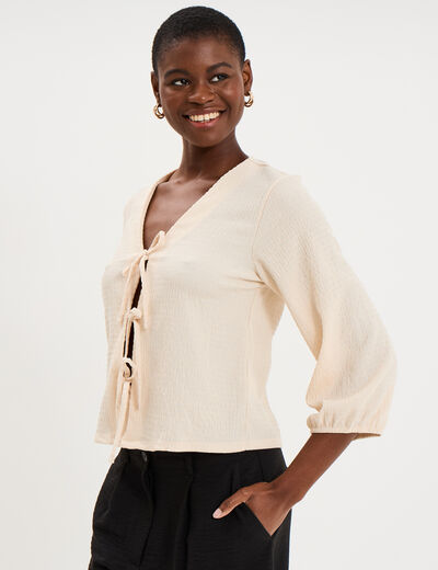 Blouse nou&eacute;e devant manches 3/4 sable femme