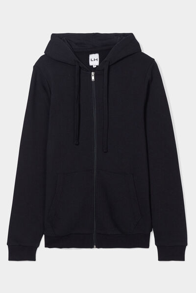 Sweat zippé molleton à capuche noir homme