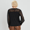 Blouse col en V détails dentelle noir femme