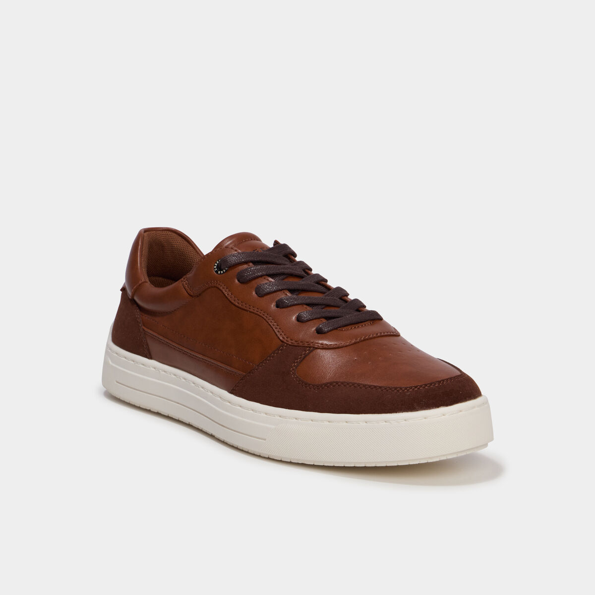 Baskets &agrave; lacets bi-mati&egrave;res marron homme