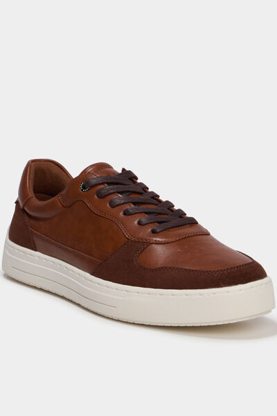 Baskets &agrave; lacets bi-mati&egrave;res marron homme