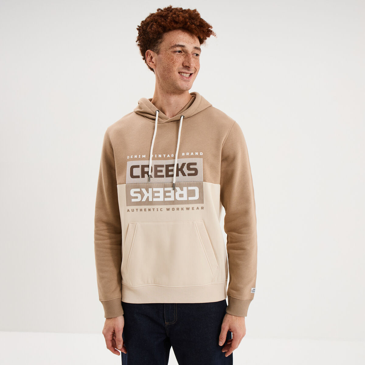 Sweat hoodie &agrave; capuche molleton taupe homme