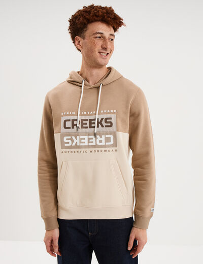 Sweat hoodie &agrave; capuche molleton taupe homme