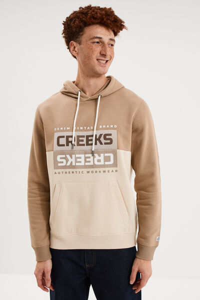 Sweat hoodie &agrave; capuche molleton taupe homme