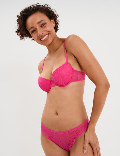 Soutien-gorge corbeille padd&eacute; dentelle rose fushia femme