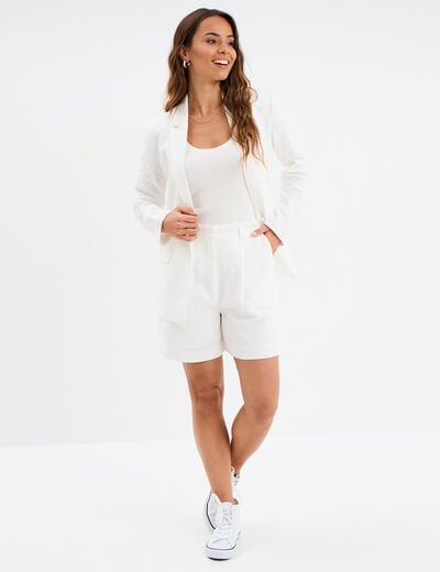 Short large avec pinces blanc femme