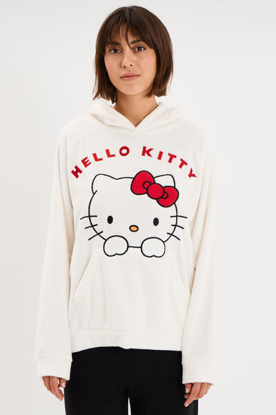 Sweat effet velours 1 poche Hello Kitty blanc femme