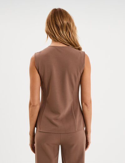Veste sans manches boutonn&eacute;e col rond marron clair femme