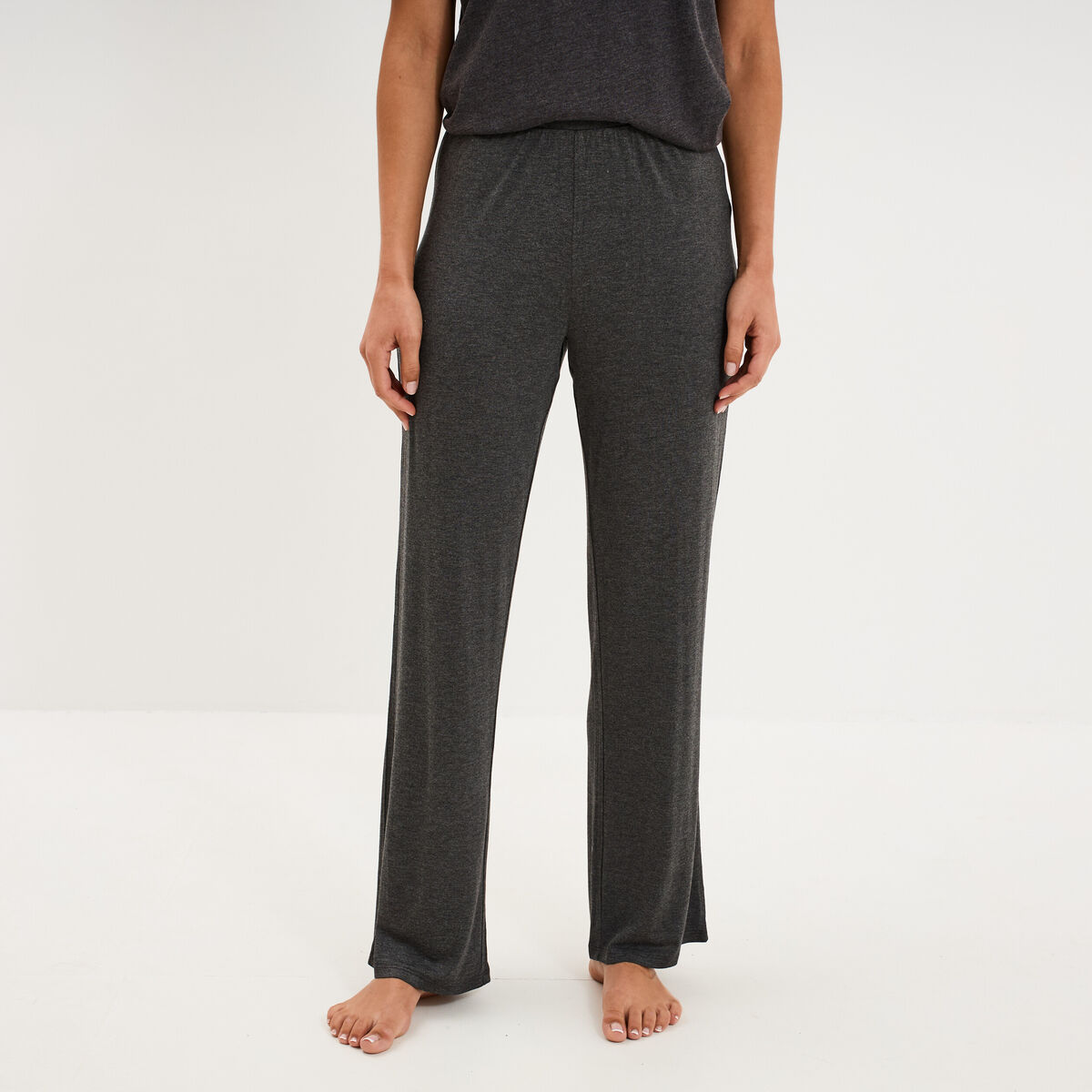 Pantalon fluide taille &eacute;lastiqu&eacute;e gris fonc&eacute; femme