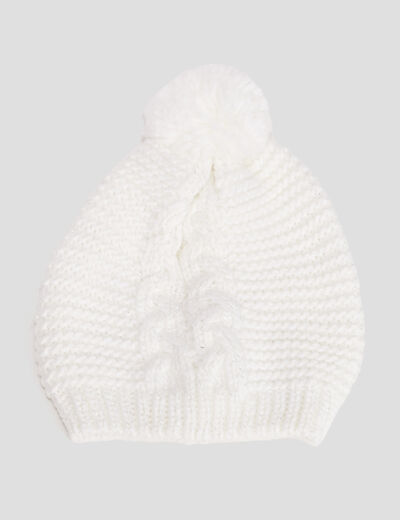 Bonnet à pompons ecru femme