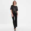 T-shirt &agrave; sequins manches courtes droit noir femme