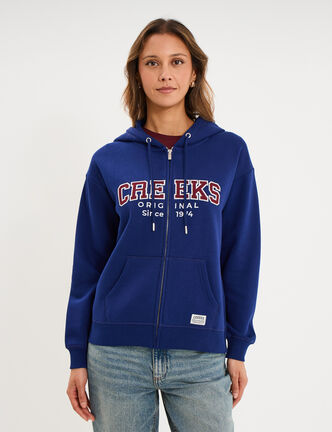 Sweat zipp&eacute; &agrave; capuche bleu fonc&eacute; femme