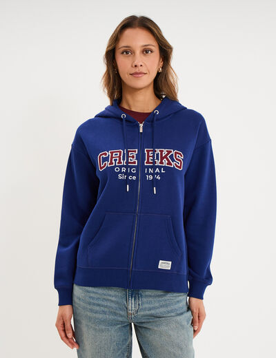 Sweat zipp&eacute; &agrave; capuche bleu fonc&eacute; femme